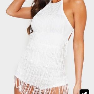 PRETTY LITTLE THING- WHITE STRAPPY TASSEL ROMPER